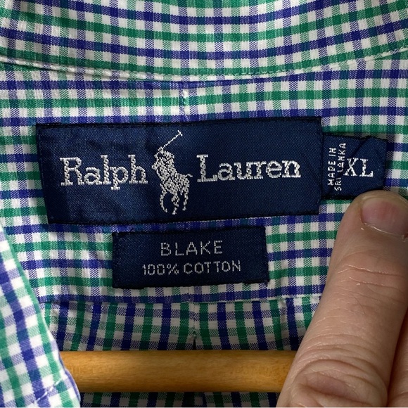 Ralph Lauren Mens Purple/Green/White Pin Check BLAKE Short Sleeve Button Down XL - Picture 5 of 8